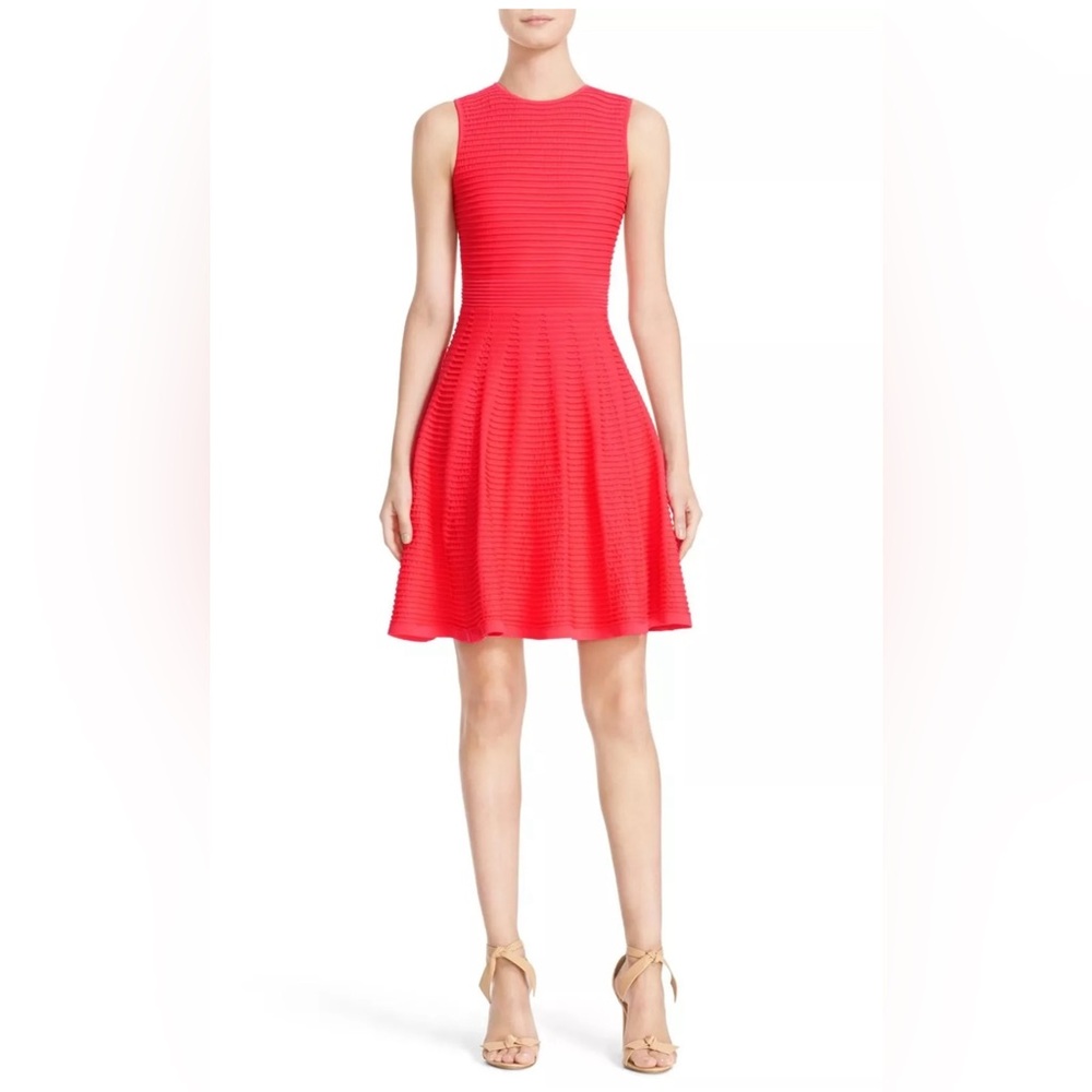 TED BAKER "MALOU' OTTOMAN DETAIL PINK ORANGE FIT & FLARE DRESS sz1/US4